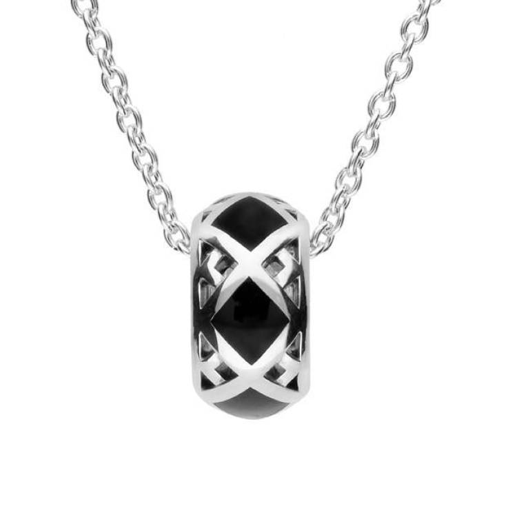 Sterling Silver Whitby Jet Curved Pendant Necklace - Option1 Value Silver