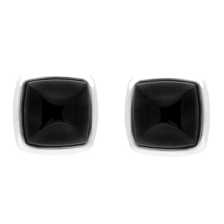 Sterling Silver Whitby Jet Square Stud Earrings - Silver