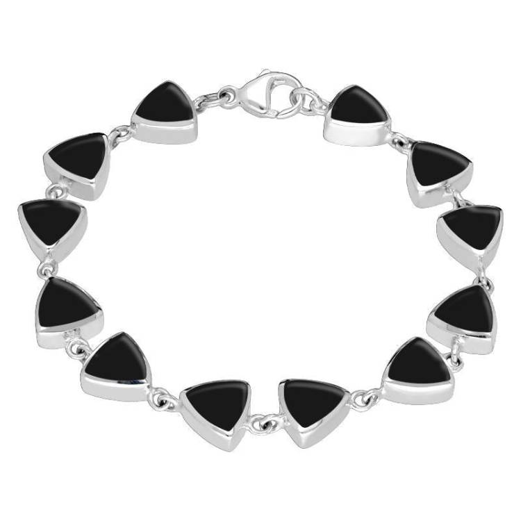 Sterling Silver Whitby Jet Curved Triangle Bracelet - Silver