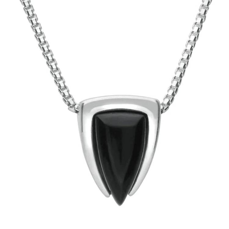 Sterling Silver Whitby Jet Curved Triangle Necklace