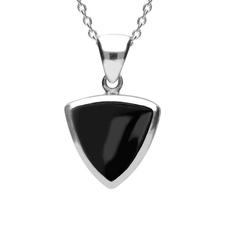 Sterling Silver Whitby Jet Curved Triangle Necklace - Silver