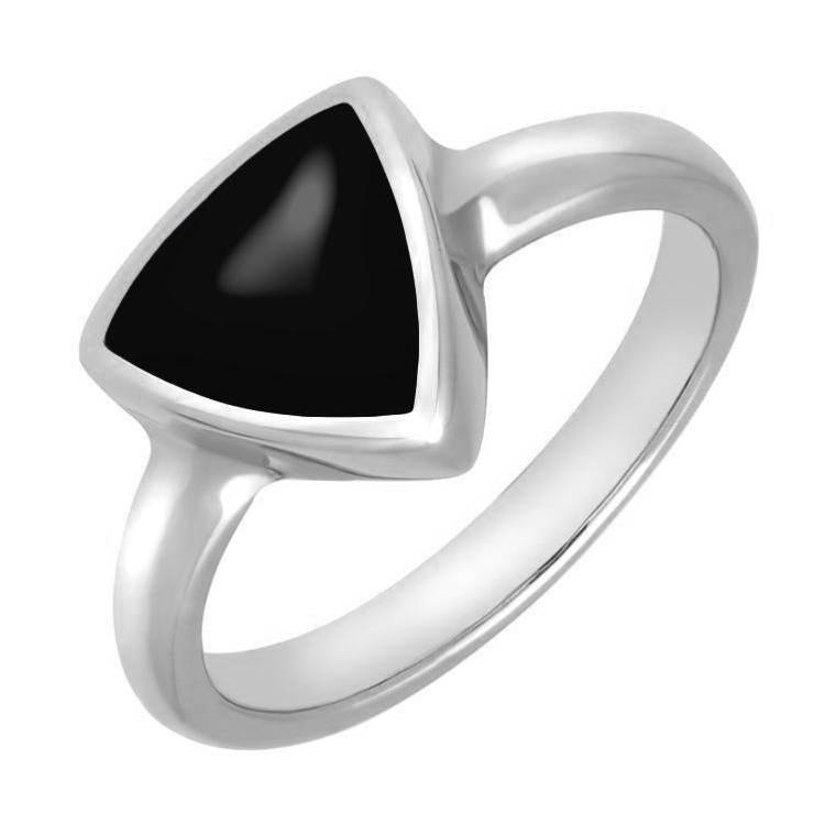Sterling Silver Whitby Jet Curved Triangle Ring - Silver