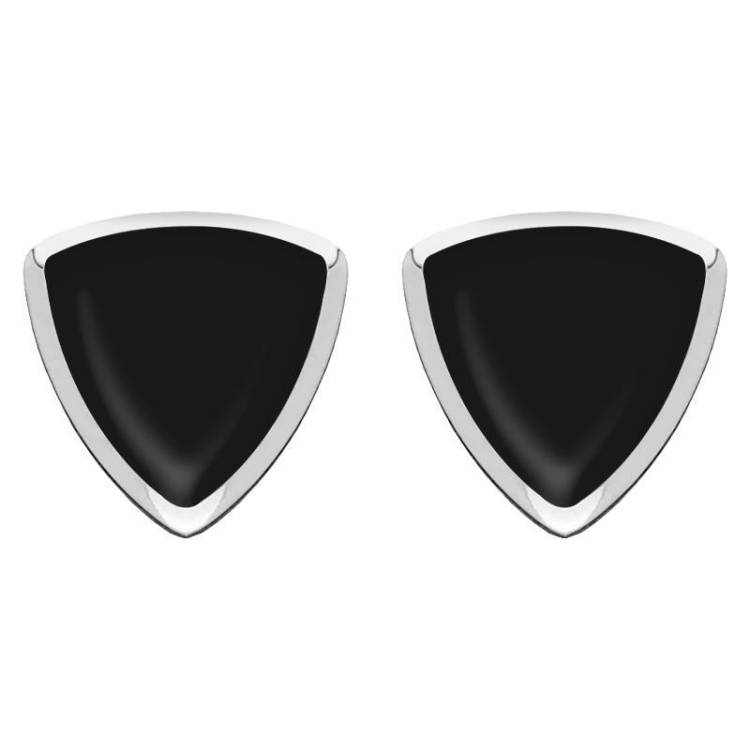 Sterling Silver Whitby Jet Curved Triangle Stud Earrings - Option1 Value Silver