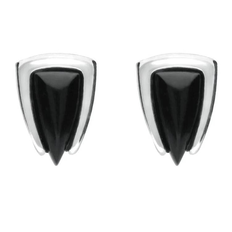 Sterling Silver Whitby Jet Curved Triangle Stud Earrings