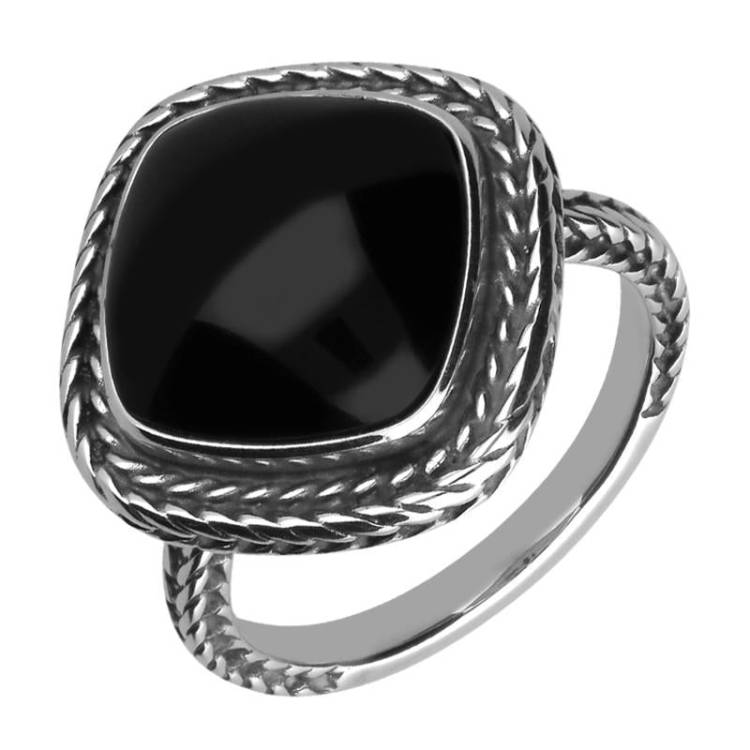 Sterling Silver Whitby Jet Cushion Foxtail Ring - Silver