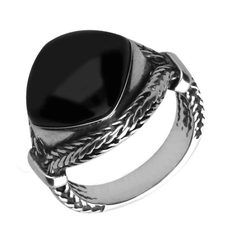 Sterling Silver Whitby Jet Cushion Split Shoulder Foxtail Ring D - Option1 Value Silver