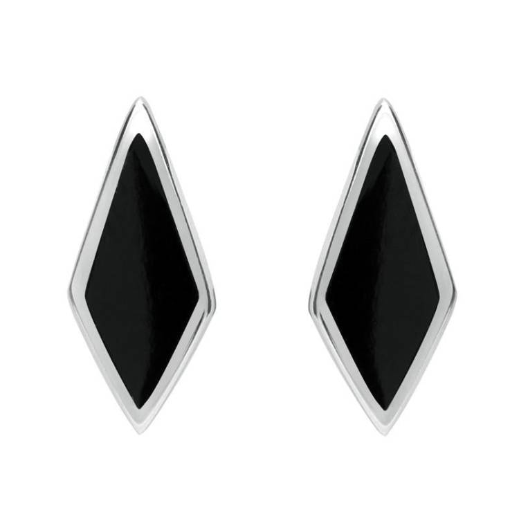 Sterling Silver Whitby Jet Diamond Shaped Stud Earrings - Option1 Value Silver