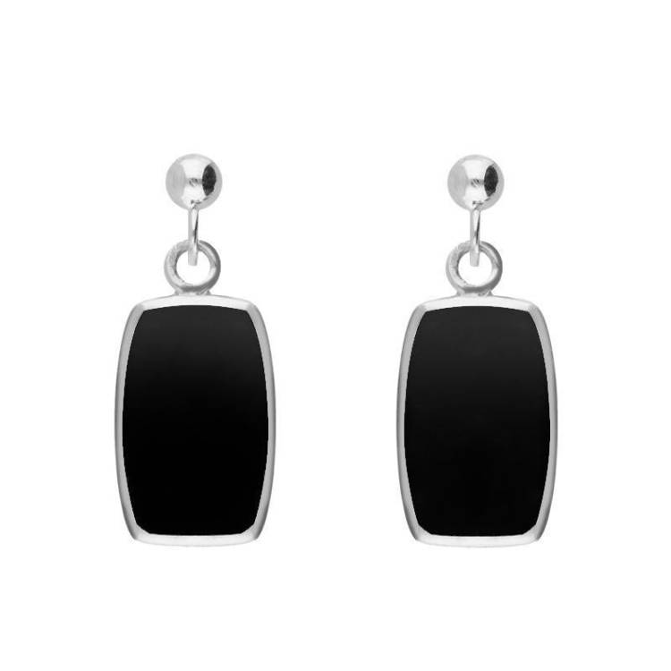 Sterling Silver Whitby Jet Dinky Barrel Drop Earrings - Option1 Value Silver