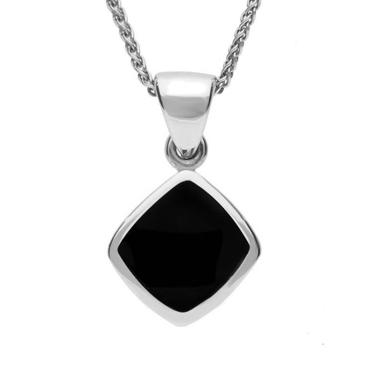 Sterling Silver Whitby Jet Dinky Cushion Necklace - Option1 Value Silver