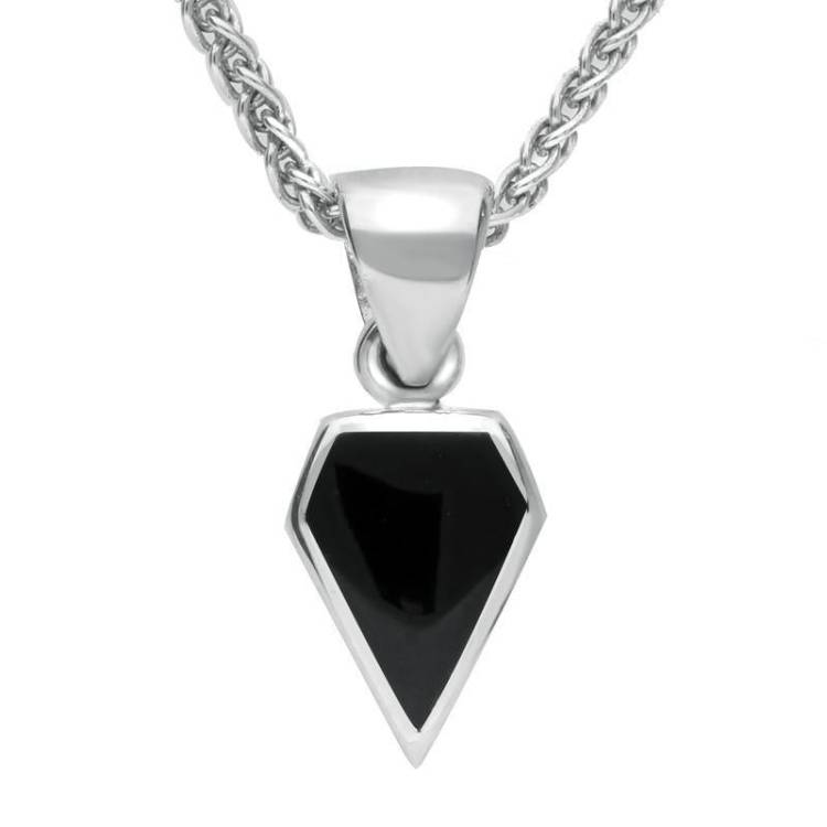 Sterling Silver Whitby Jet Small Kite Necklace - Silver