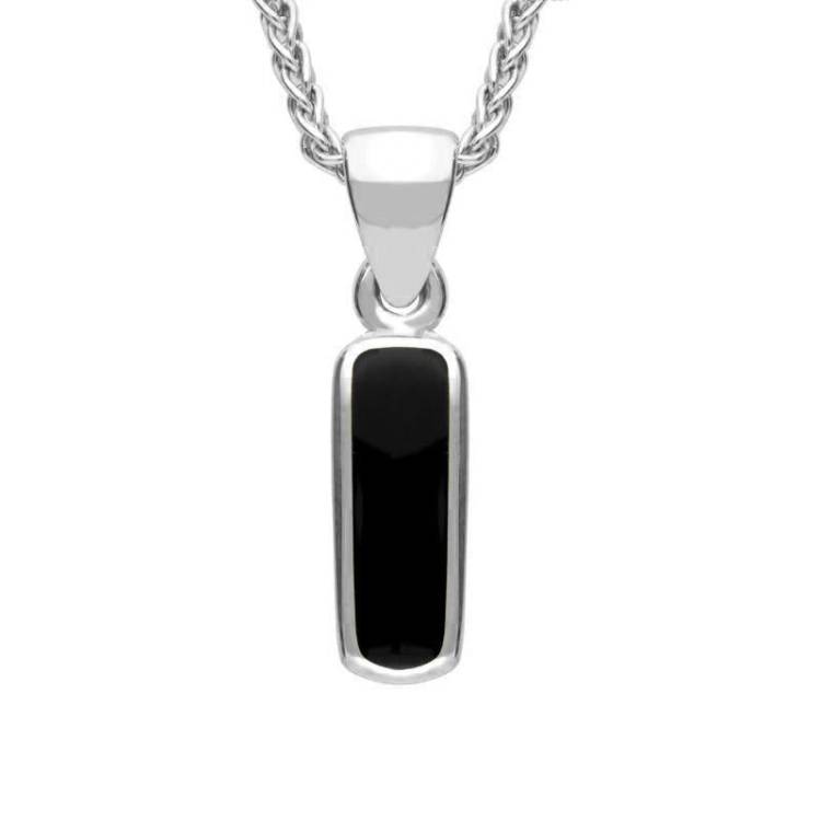 Sterling Silver Whitby Jet Dinky Oblong Necklace - Silver