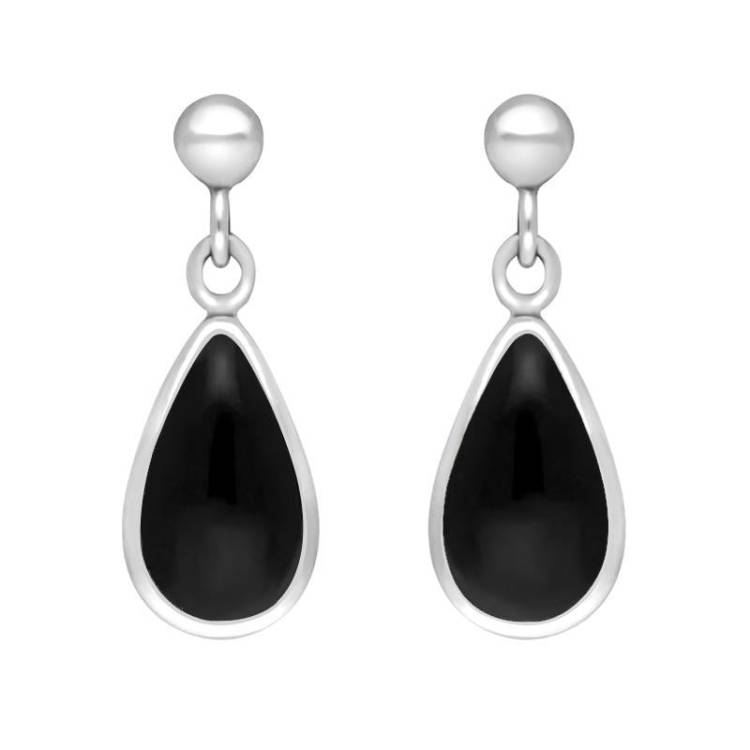 Sterling Silver Whitby Jet Dinky Pear Drop Earrings - Option1 Value Silver