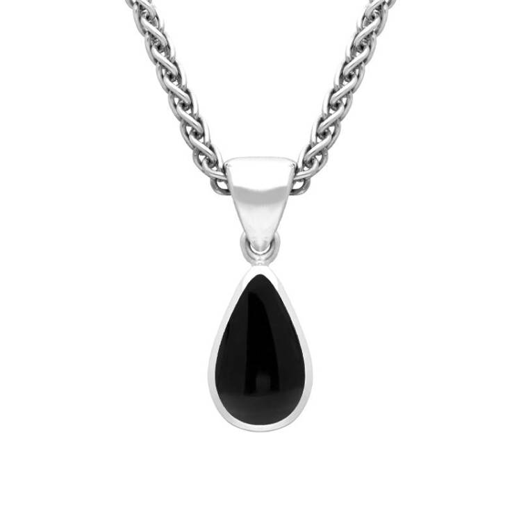 Sterling Silver Whitby Jet Dinky Pear Necklace - Silver