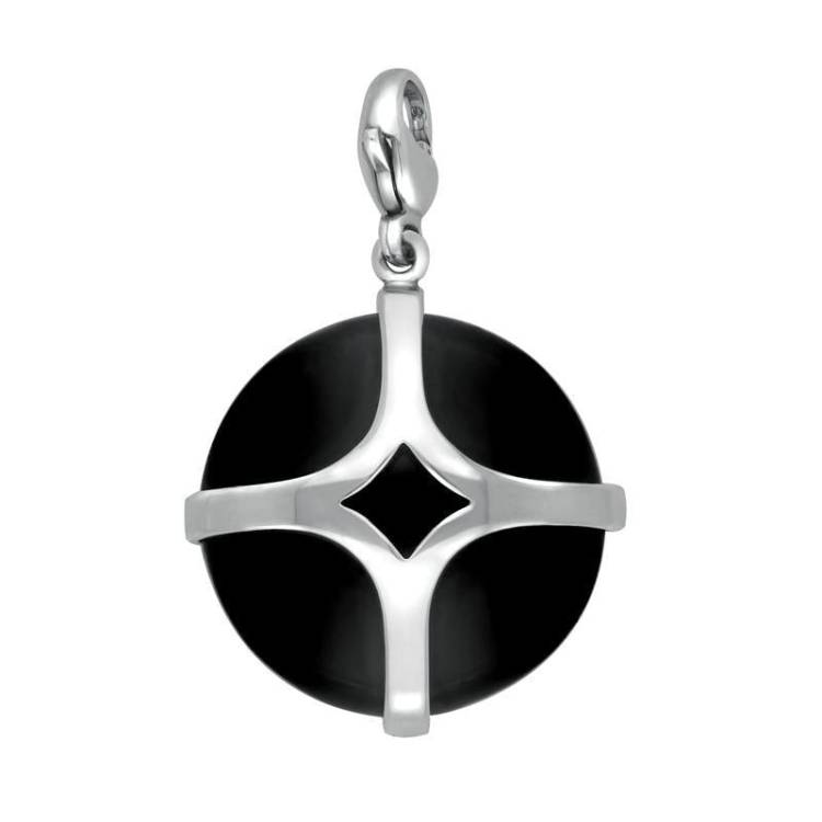 Sterling Silver Whitby Jet Disc Open Cross Large Charm D - Silver