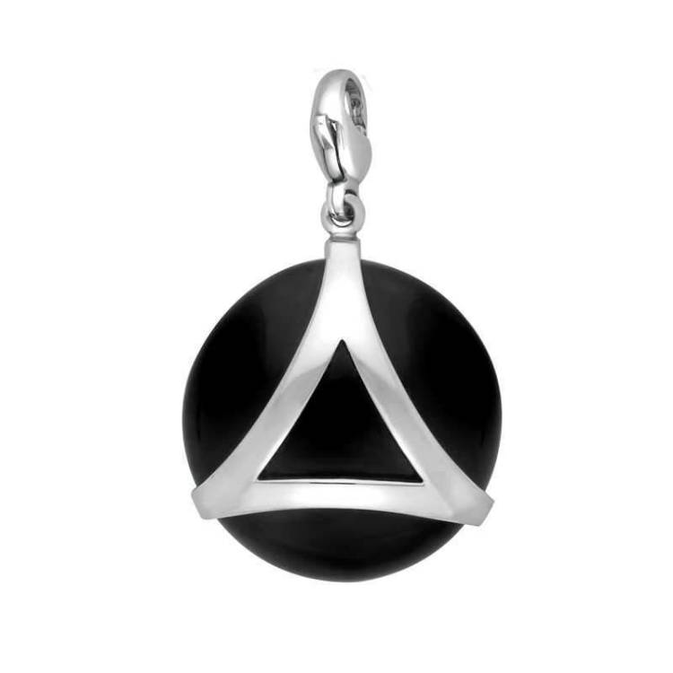 Sterling Silver Whitby Jet Disc Open Triangle Large Charm D - Silver