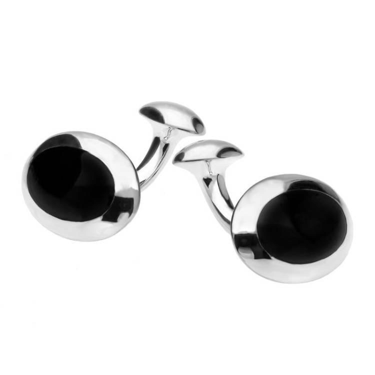 Sterling Silver Whitby Jet Domed Oval Cufflinks - Option1 Value