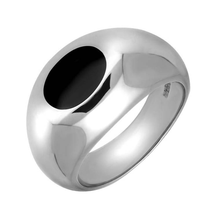 Sterling Silver Whitby Jet Domed Oval Signet Ring - Option1 Value Silver