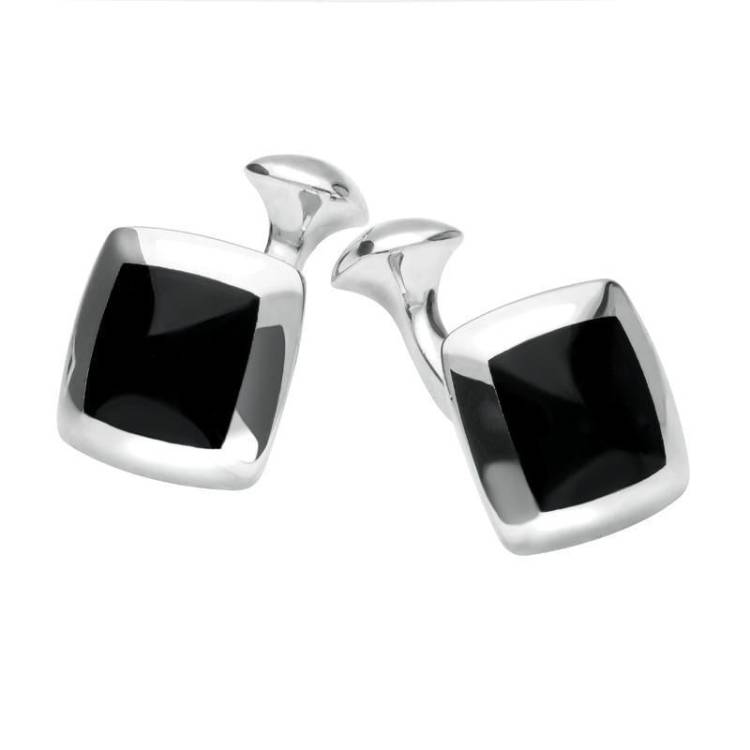 Sterling Silver Whitby Jet Domed Square Cufflinks - Option1 Value