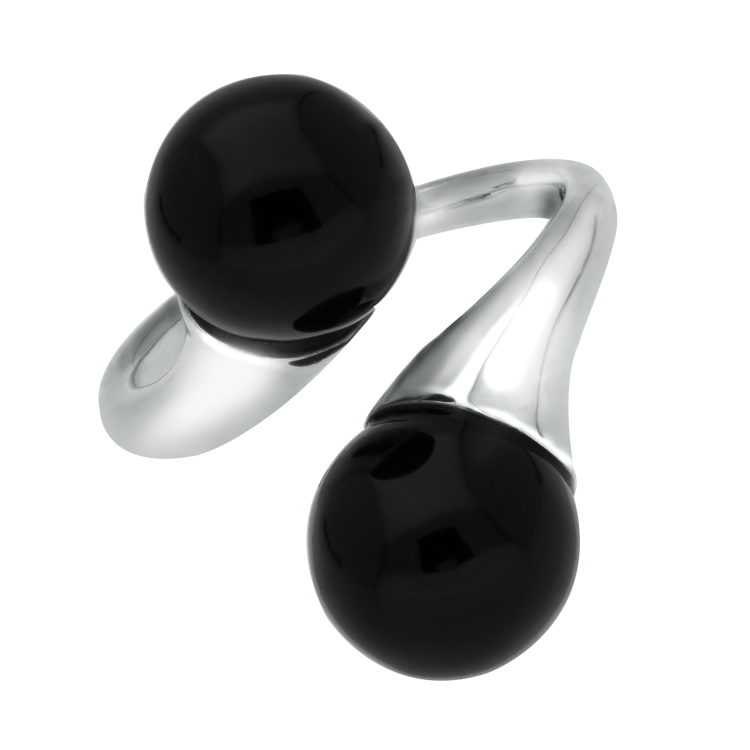 Sterling Silver Whitby Jet Double Bead Twist Ring - Option1 Value Silver
