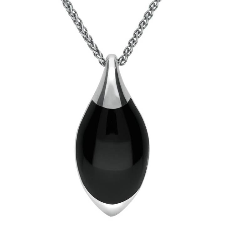 Sterling Silver Whitby Jet Drop Necklace - Silver