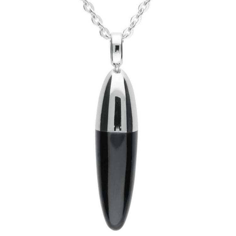 Sterling Silver Whitby Jet Dropper Necklace - Option1 Value Silver