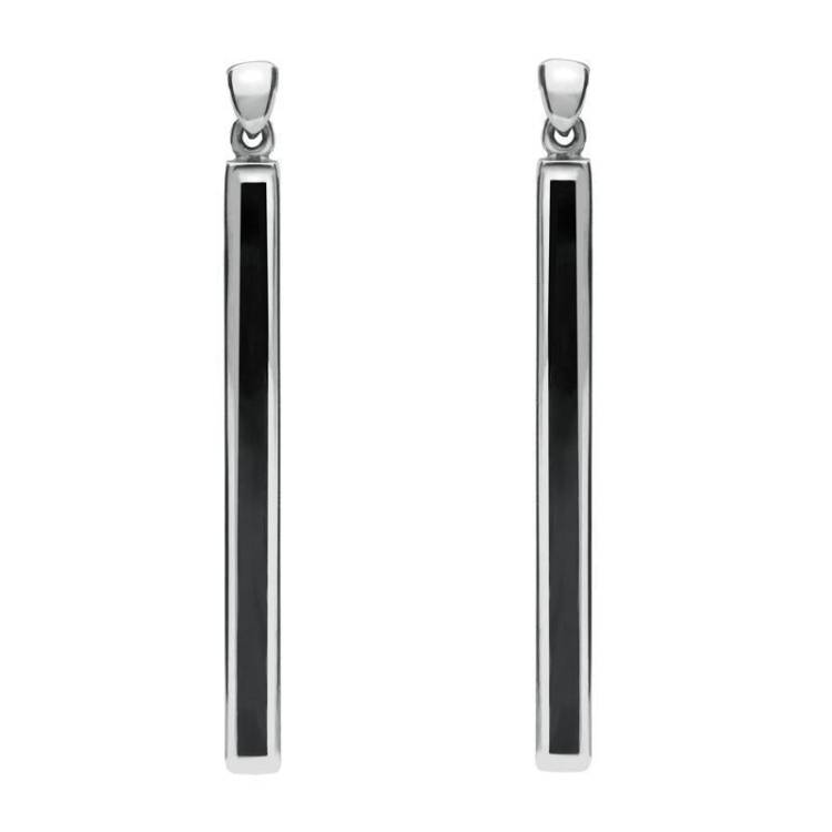 Sterling Silver Whitby Jet Extra Long Slim Drop Earrings - Option1 Value Silver