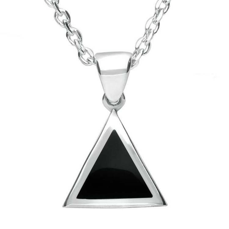 Sterling Silver Whitby Jet Flat Triangle Necklace - Silver