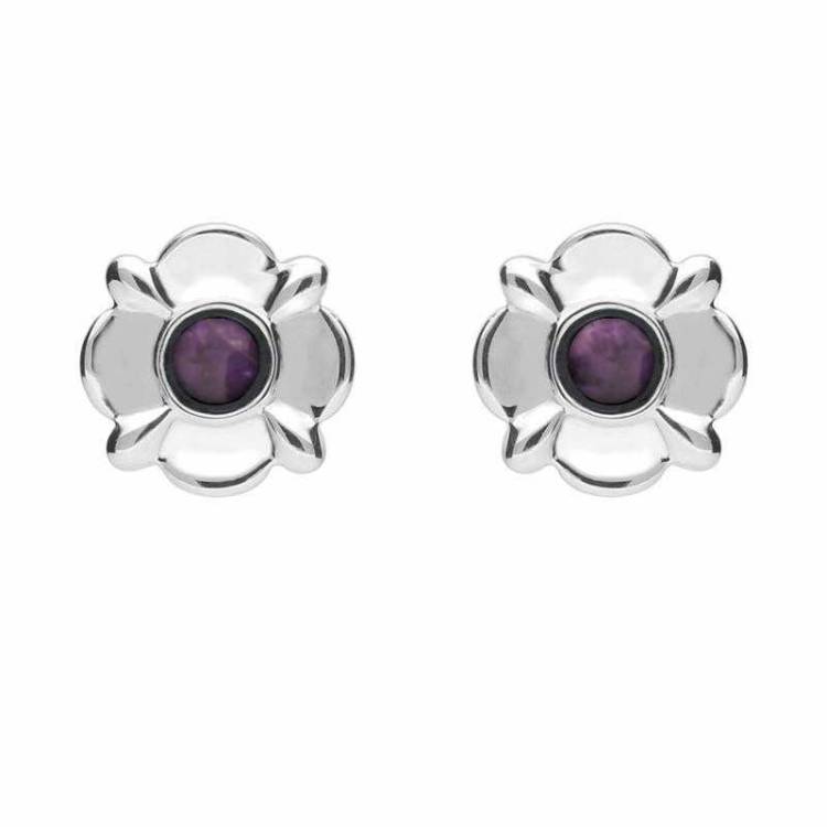 Sterling Silver Blue John Four Petal Flower Stud Earrings - Silver