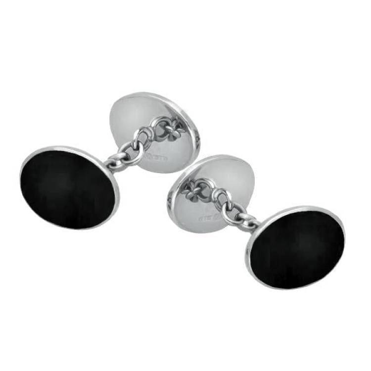 Sterling Silver Whitby Jet Four Stone Chain Cufflinks - Option1 Value
