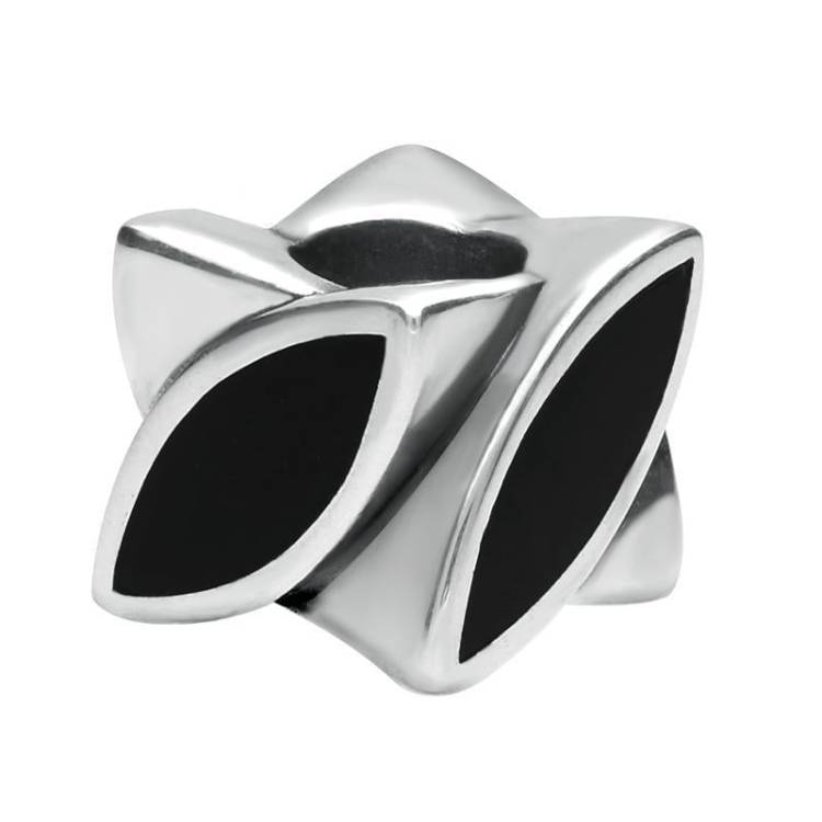 Sterling Silver Whitby Jet Four Stone Marquise Charm - Silver