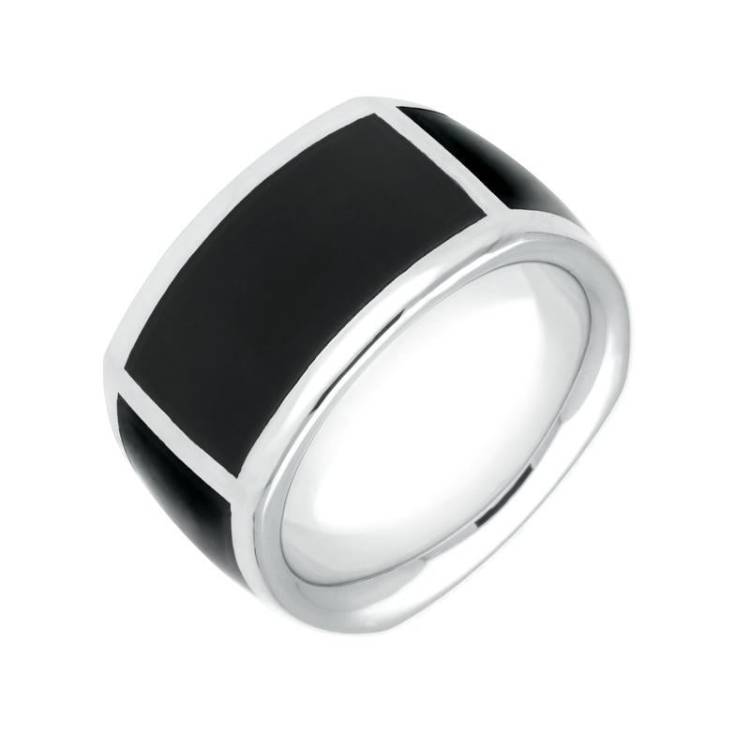 Sterling Silver Whitby Jet Four Stone Oblong Wide Band Ring - Option1 Value Silver