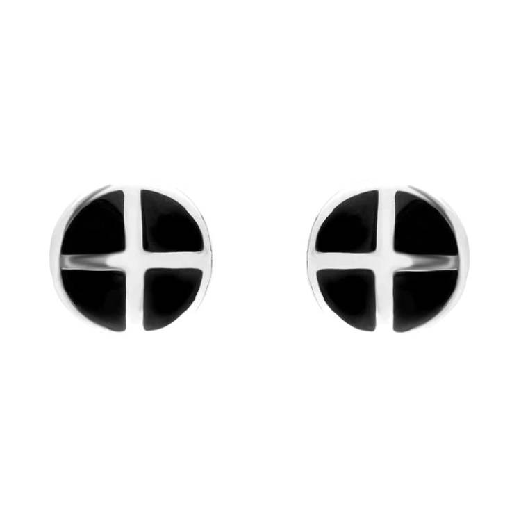 Sterling Silver Whitby Jet Four Stone Round Cross Stud Earrings - Silver