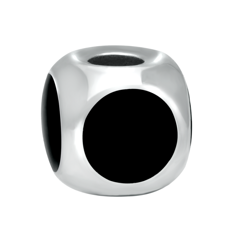 Sterling Silver Whitby Jet Four Stone Round Dice Charm - Silver