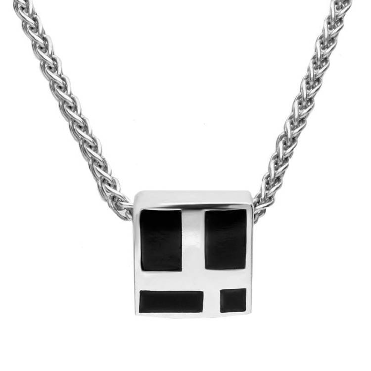 Sterling Silver Whitby Jet Four Stone Small Square Necklace - Silver