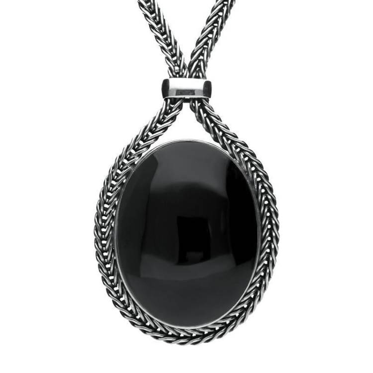 Sterling Silver Whitby Jet Foxtail Oval Necklace - Option1 Value Silver