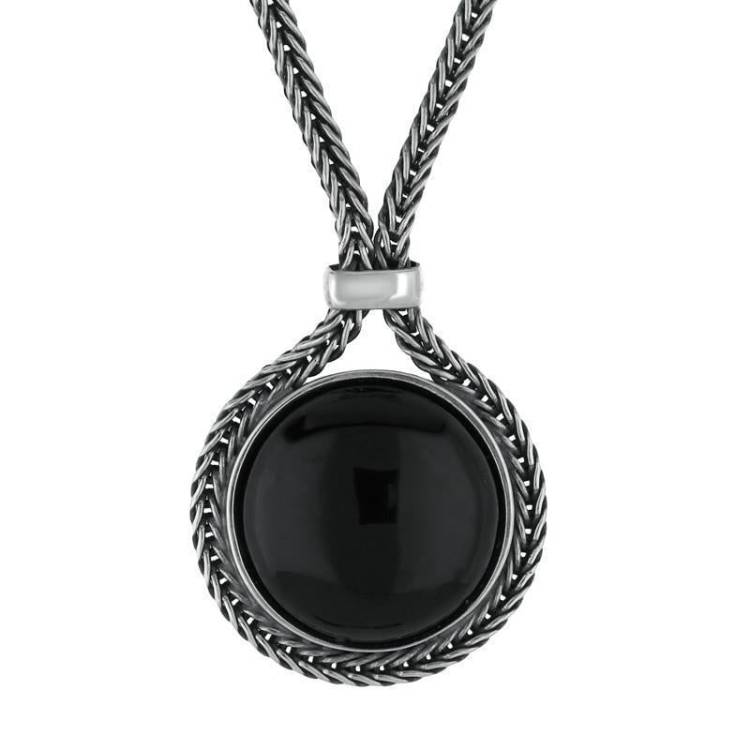 Sterling Silver Whitby Jet Foxtail Round Necklace - Silver