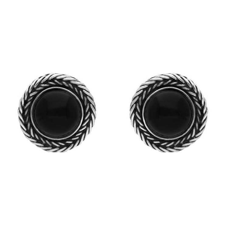 Sterling Silver Whitby Jet Foxtail Round Stud Earrings - Option1 Value Silver