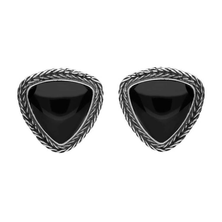 Sterling Silver Whitby Jet Earrings Triangular Large Foxtail Stud Earrings D - Option1 Value Silver