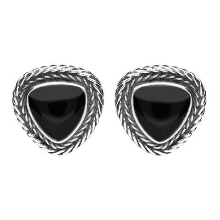 Sterling Silver Whitby Jet Foxtail Triangular Stud Earrings D - Option1 Value Silver