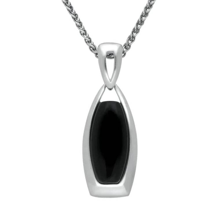 Sterling Silver Whitby Jet Framed Barrel Necklace - Silver