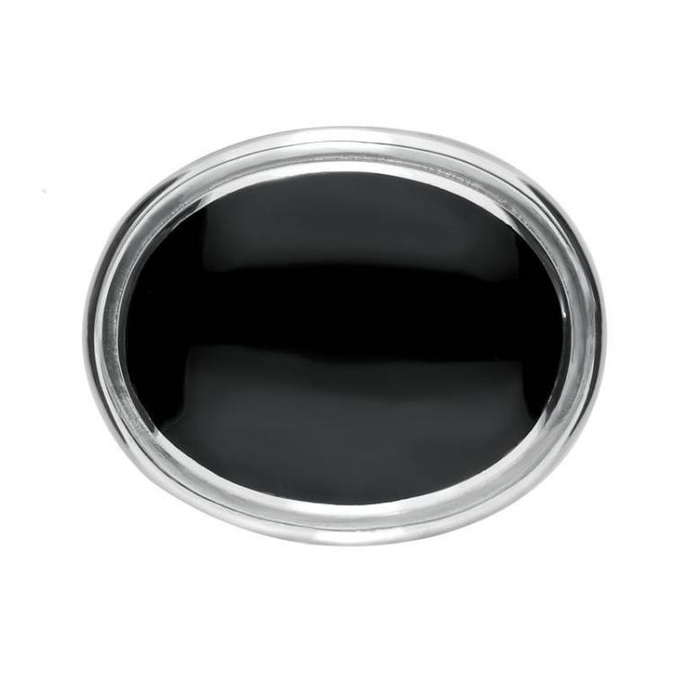Sterling Silver Whitby Jet Framed Oval Brooch - Silver