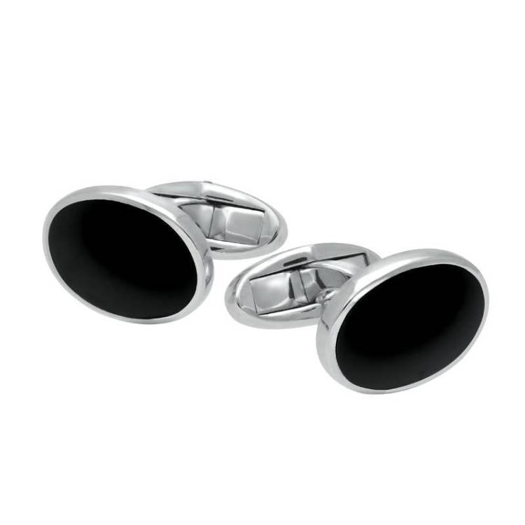 Sterling Silver Whitby Jet Framed Oval Cufflinks