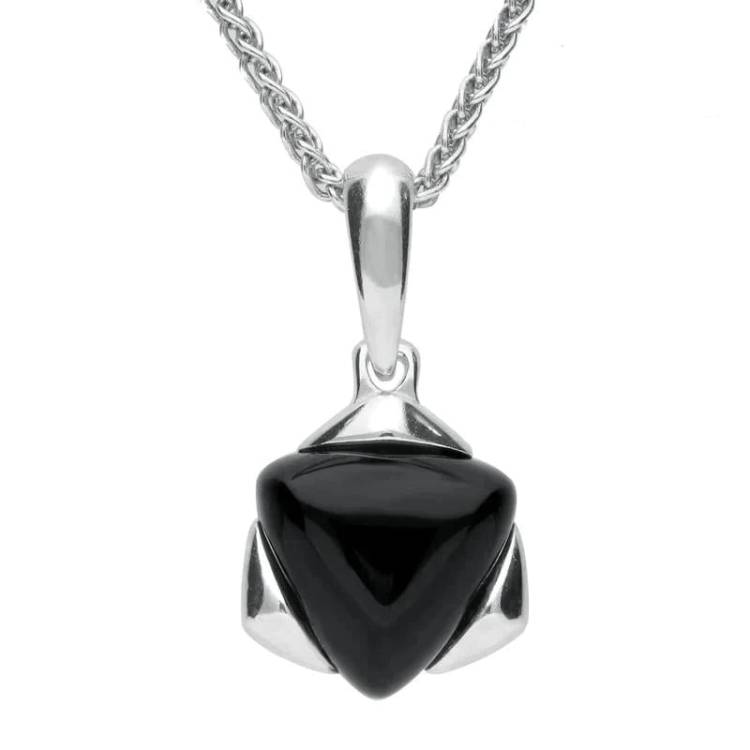 Sterling Silver Whitby Jet Framed Triangle Necklace - Silver