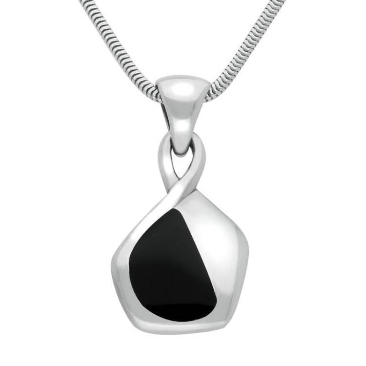 Sterling Silver Whitby Jet Freeform Pentagon Necklace - Silver