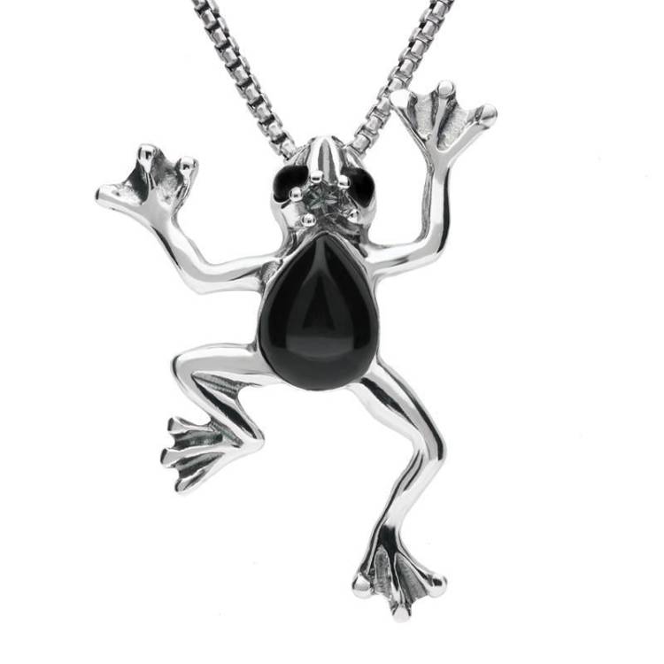 Sterling Silver Whitby Jet Frog Necklace - Option1 Value Silver