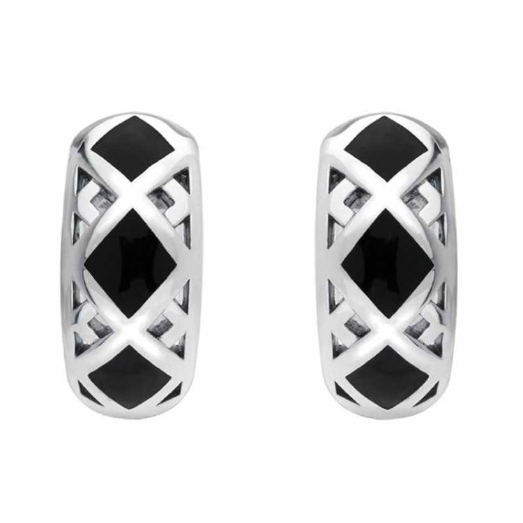 Sterling Silver Whitby Jet Geometric Hoop Earrings - Option1 Value Silver