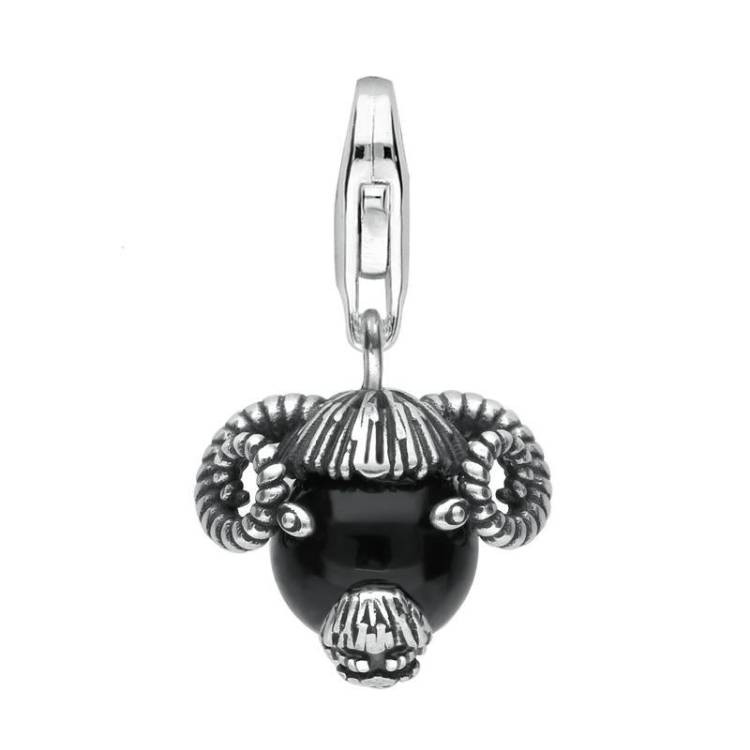 Sterling Silver Whitby Jet Great Yorkshire Show Rams Head Charm - Silver