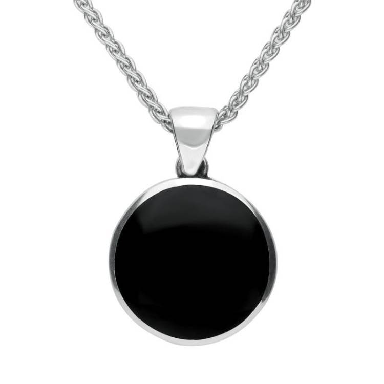 Sterling Silver Whitby Jet Tudor Rose Reversible Necklace - Silver