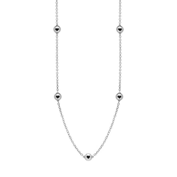 Sterling Silver Whitby Jet Heart Link Disc Chain Necklace - Option1 Value Silver