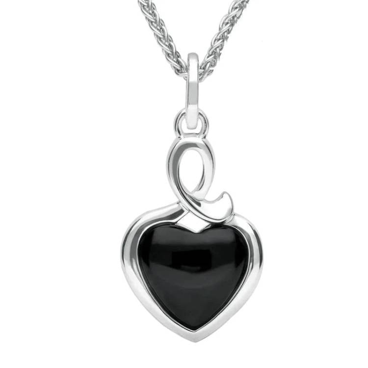 Sterling Silver Whitby Jet Heart Loop Necklace - Silver